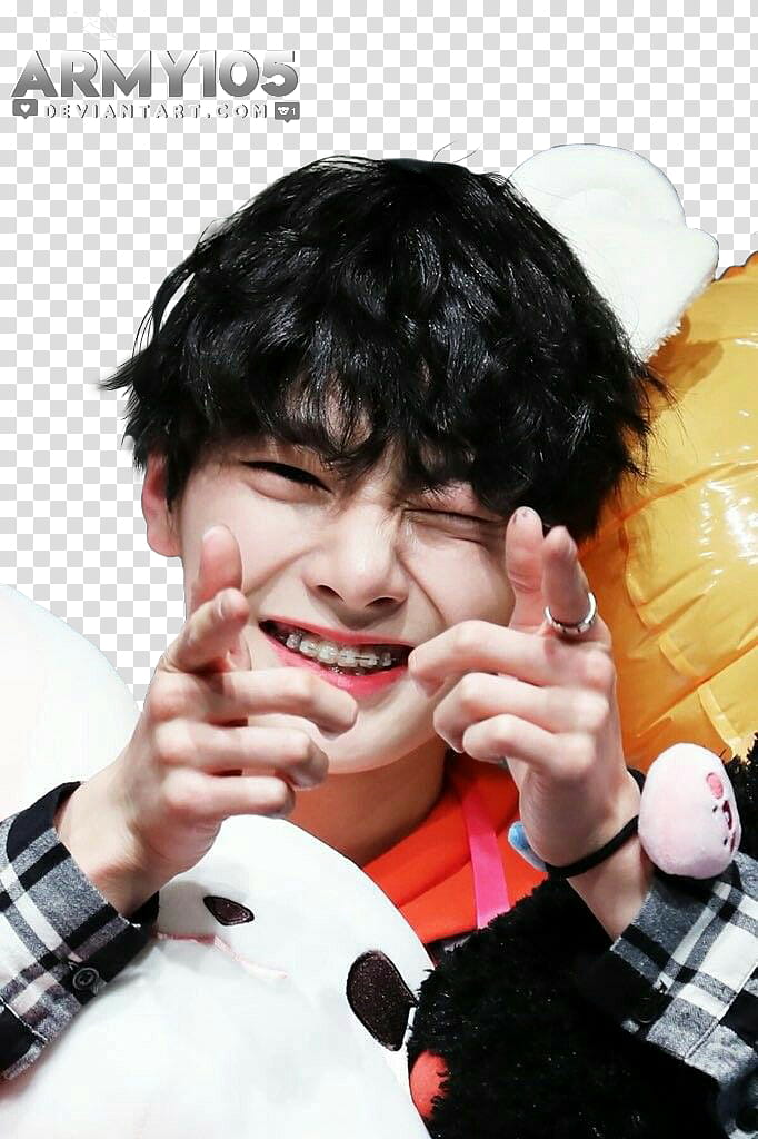 Jeongin stray kids, man smiling while pointing fingers wearing red shirt transparent background PNG clipart