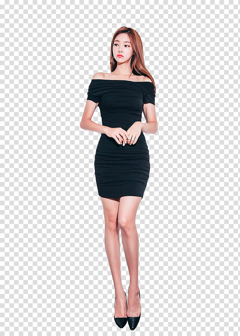 PARK JUNG YOON, woman standing while wearing black off-shoulder dress transparent background PNG clipart