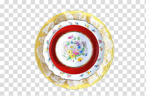 Porcelain plates, round multicolored floral plate transparent background PNG clipart