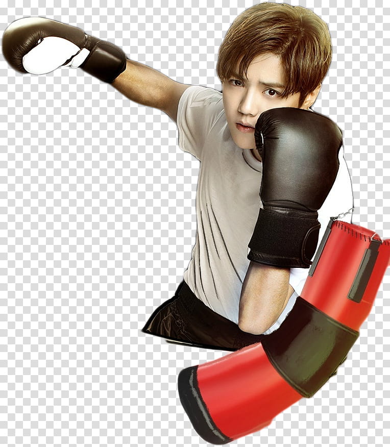 Lu Han Sweet Combat, man wearing black boxing gloves transparent background PNG clipart