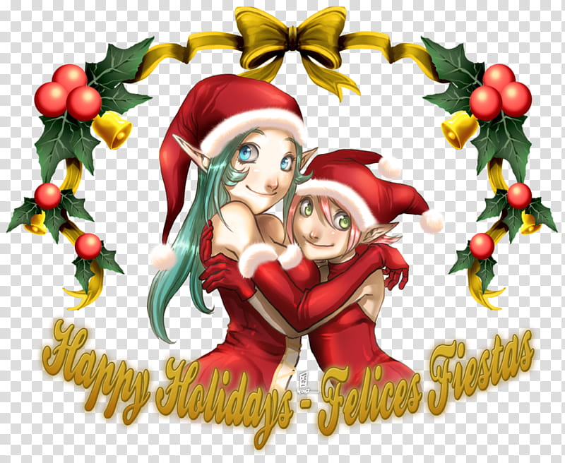Felices fiestas , two female elves illustration transparent background PNG clipart