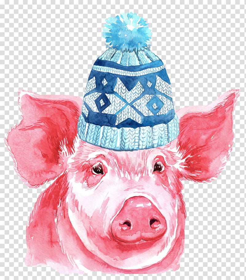 Party hat, Watercolor Pig, Pink, Suidae, Nose, Headgear, Live, Party Supply transparent background PNG clipart