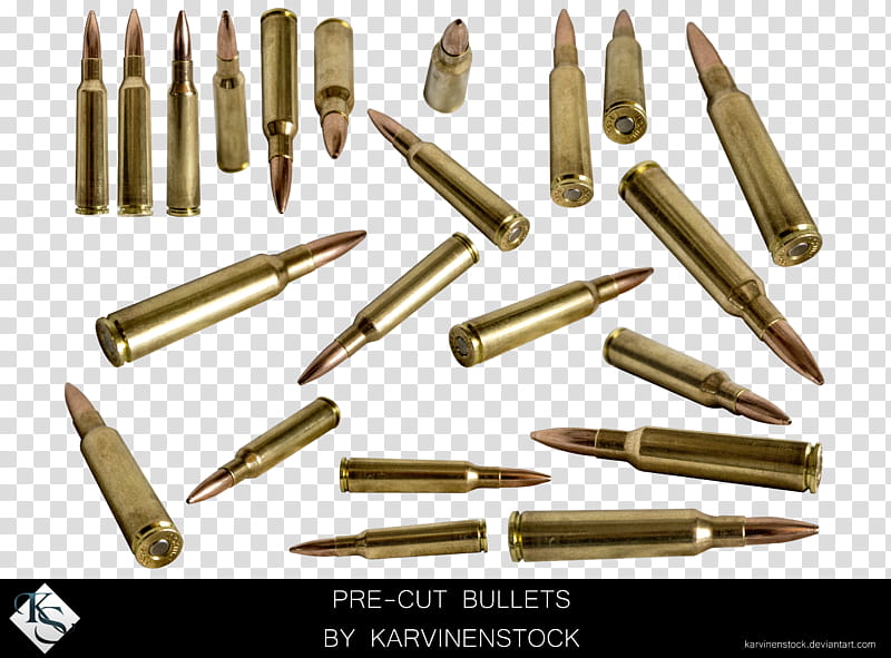 Bullets Pre cut , brass-colored pre-cut bullet lot transparent background PNG clipart
