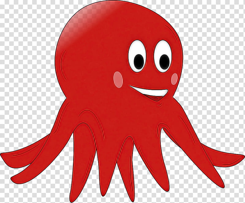red octopus cartoon smile pink, Marine Invertebrates, Mouth transparent background PNG clipart