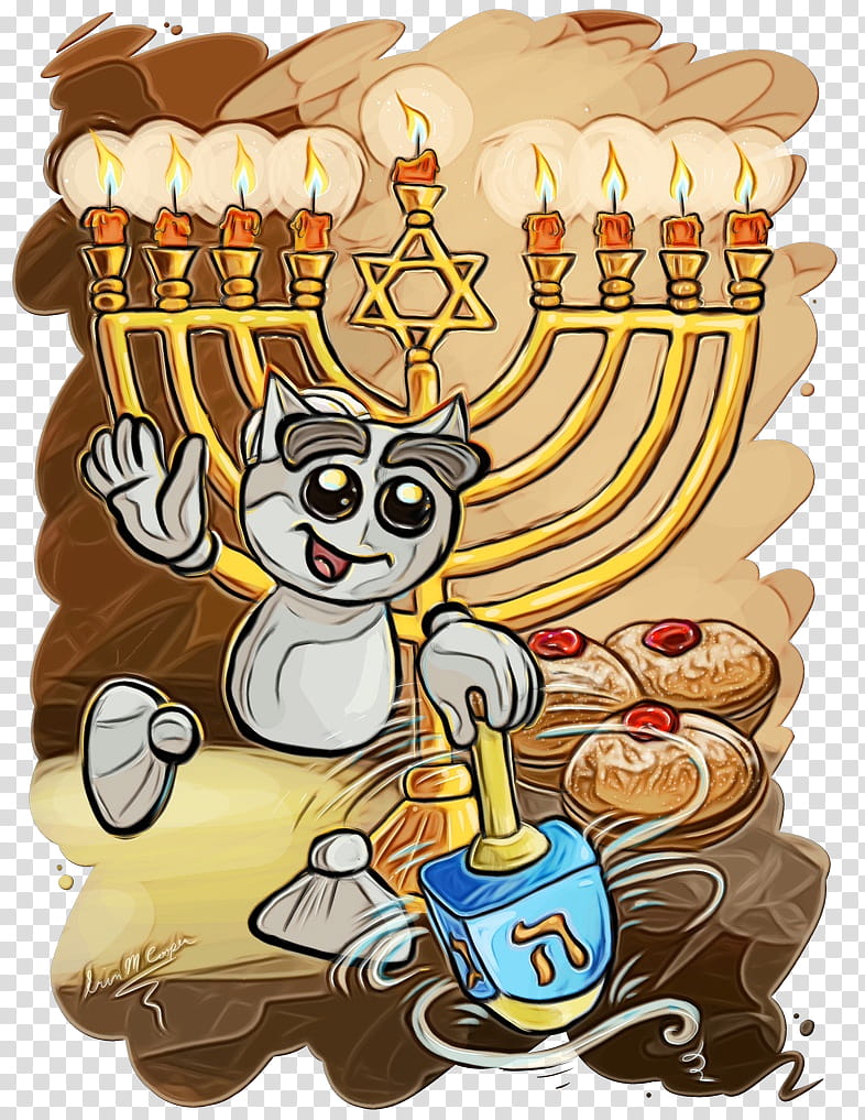 Hanukkah, Watercolor, Paint, Wet Ink, Cartoon, DREIDEL, Judaism, Menorah transparent background PNG clipart