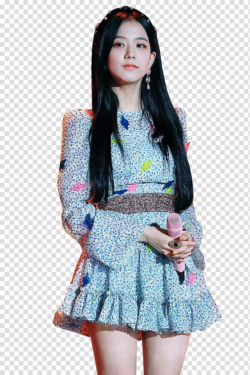 JISOO BLACKPINK , blue and white dressed woman transparent background PNG clipart