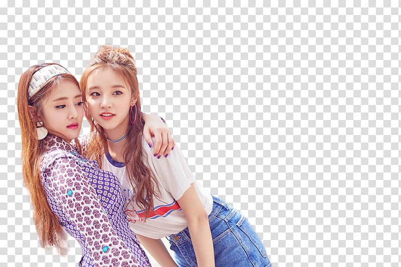 RENDER  G I DLE, two woman wearing purple and white shirts transparent background PNG clipart