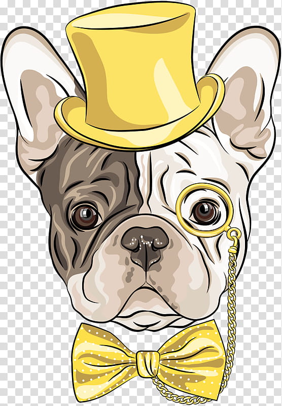 Bulldog, French Bulldog, Yellow, Cartoon, Snout, Bow Tie, Cowboy Hat, Costume Hat transparent background PNG clipart