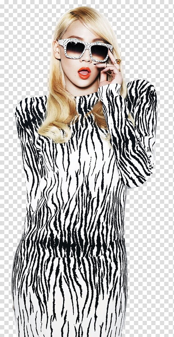 CL NE render, blonde woman wearing white-and-black zebra print dress and sunglasses transparent background PNG clipart