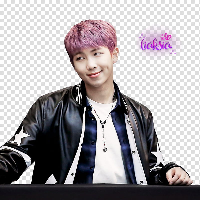 BTS Namjoon , smiling man in black leather jacket transparent background PNG clipart