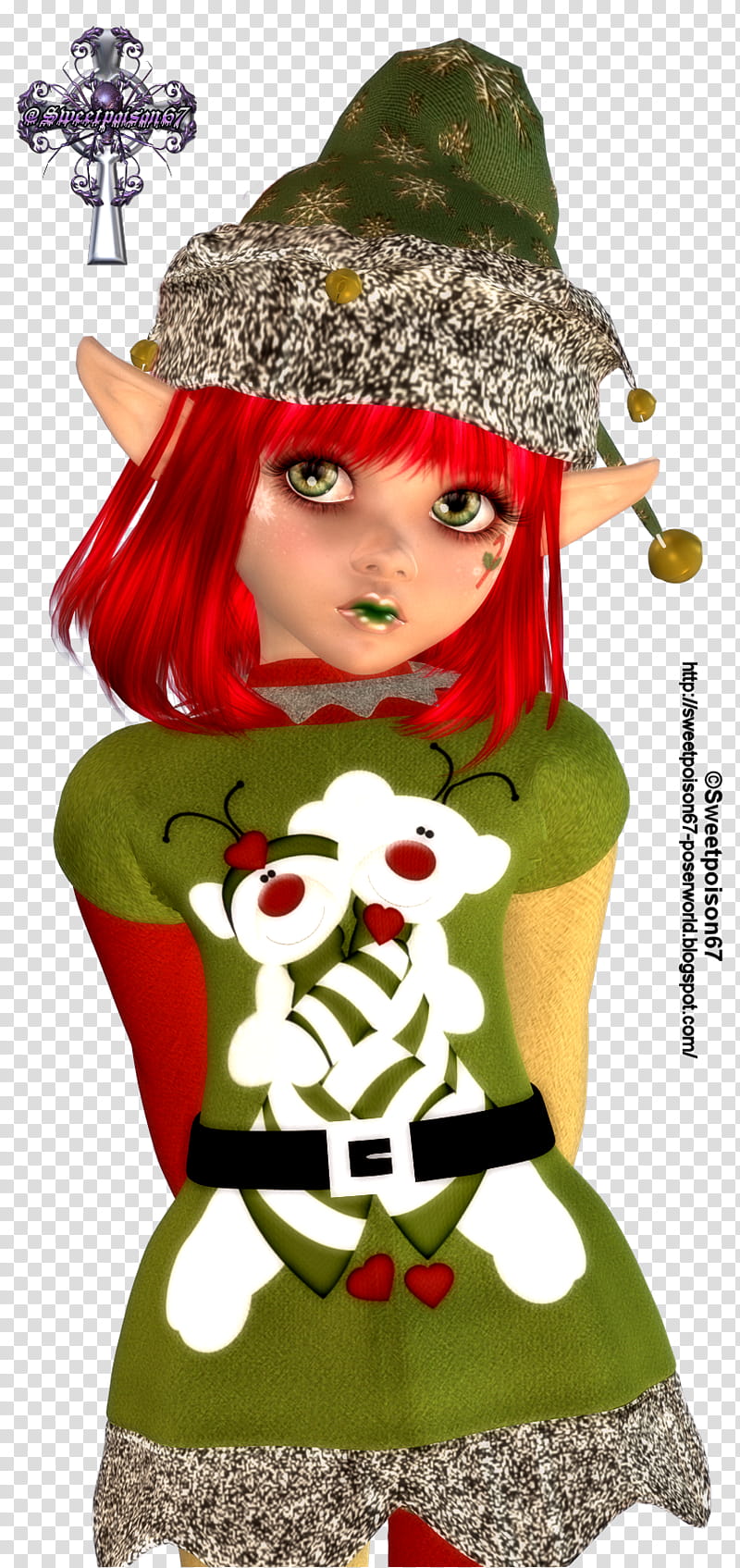 Candy Cane Elf, girl wearing green cap-sleeved shirt and green hat transparent background PNG clipart