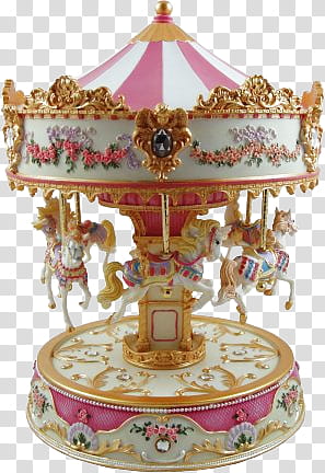 Dollhouse, pink and white floral carousel transparent background PNG clipart