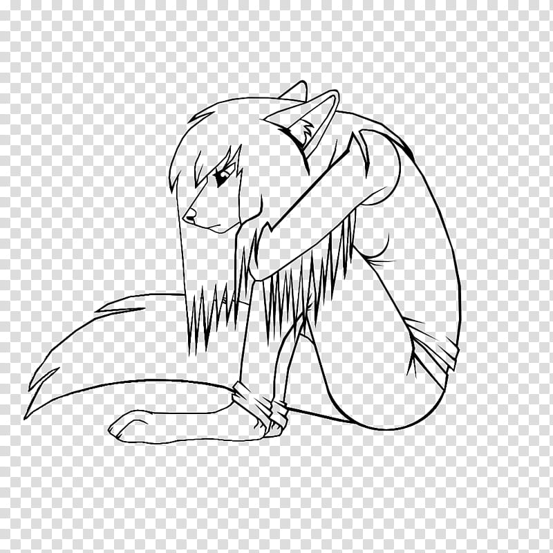 FREE LINE ART Sad Anthro wolf female transparent background PNG clipart