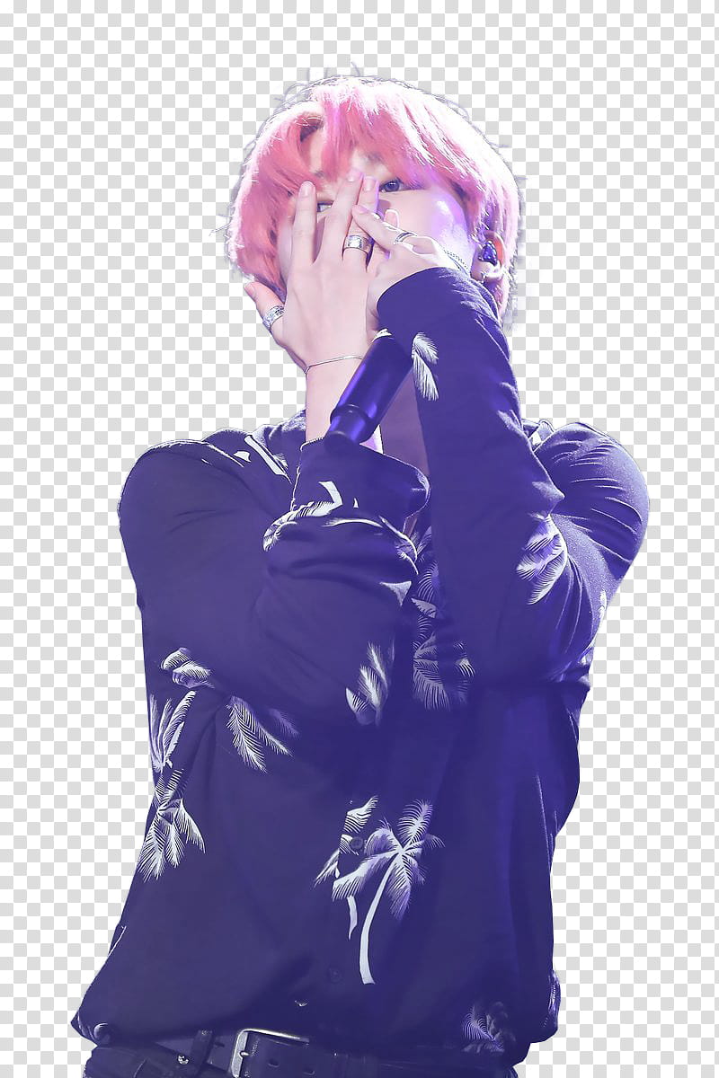 PARK JIMIN BTS , man covering his face with his hands while holding microphone transparent background PNG clipart