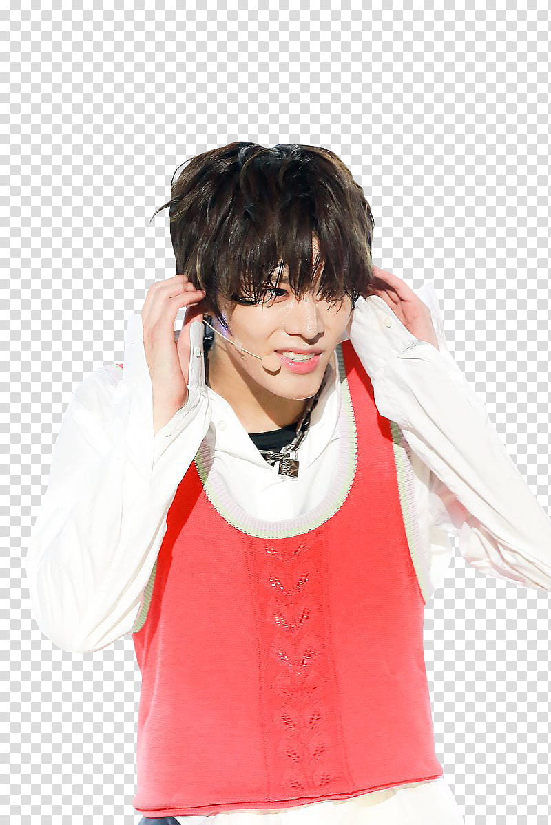 YUTA NCT , man wearing red tank top with headset transparent background PNG clipart