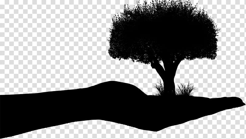 Silhouette Tree, Grass, Plant, Landscape, Blackandwhite transparent background PNG clipart