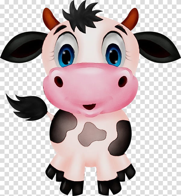 cartoon animated cartoon bovine snout, Watercolor, Paint, Wet Ink, Animation, Fictional Character, Dairy Cow transparent background PNG clipart