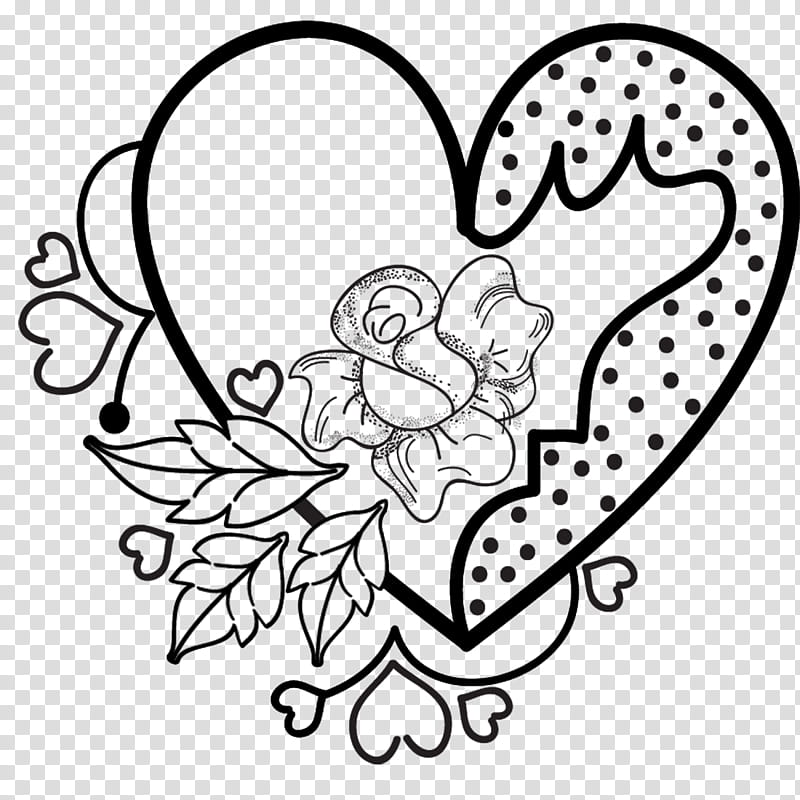 Valentine heart brushes, black and white floral textile transparent background PNG clipart