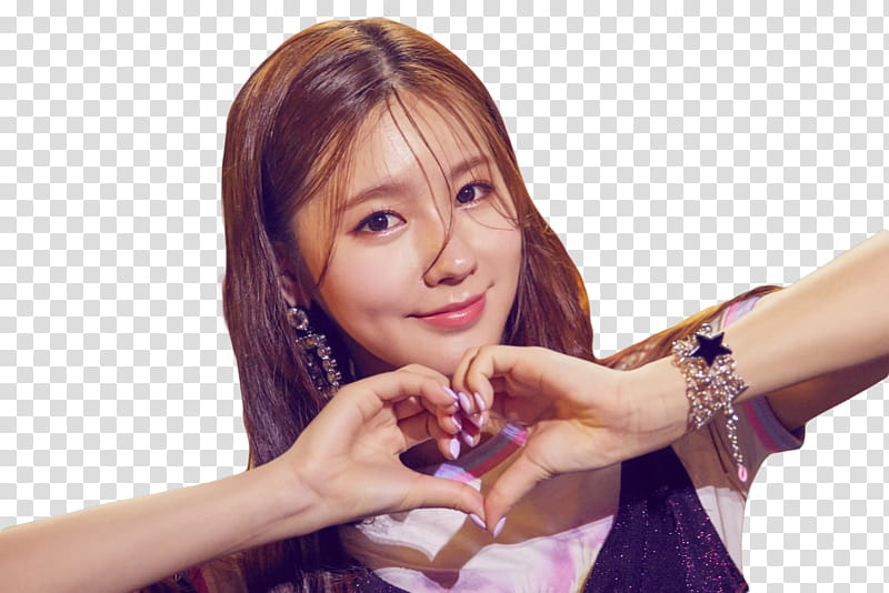 RENDER  G I DLE, woman wearing pink shirt and black tank top forming heart with both hands transparent background PNG clipart