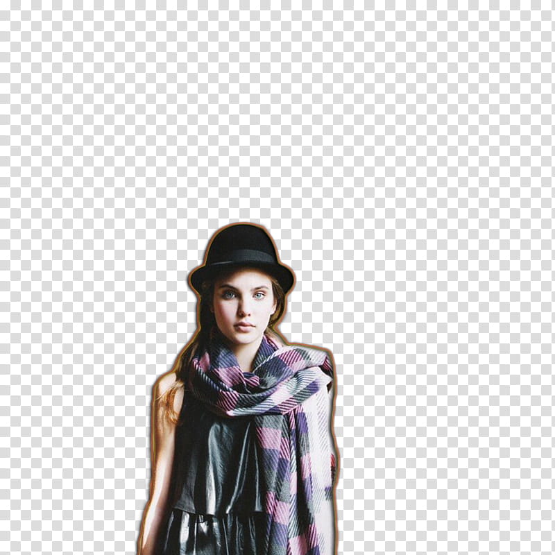 Mis XV, woman wearing multicolored scarf and black fedora hat transparent background PNG clipart