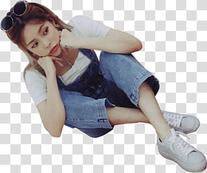 woman sitting with both hands on her cheeks transparent background PNG clipart thumbnail