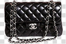Fashion, quilted black leather Chanel tote bag transparent background PNG clipart