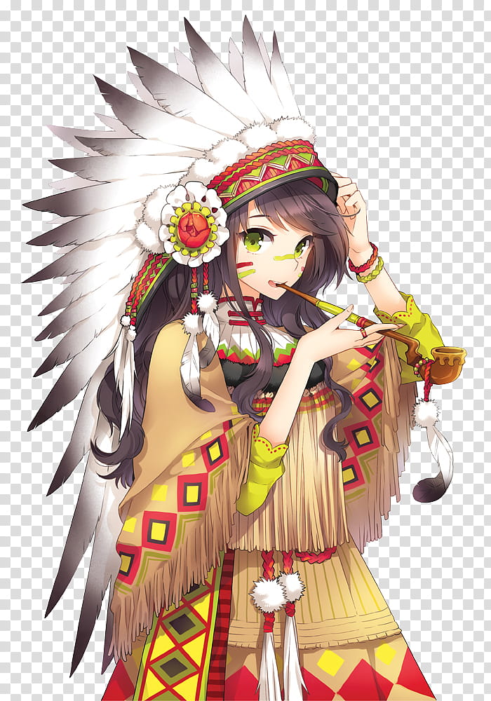 Anime render, Native American Girl character transparent background PNG clipart