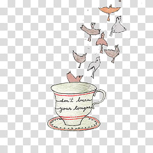 Many, white ceramic cup and birds illustration transparent background PNG clipart