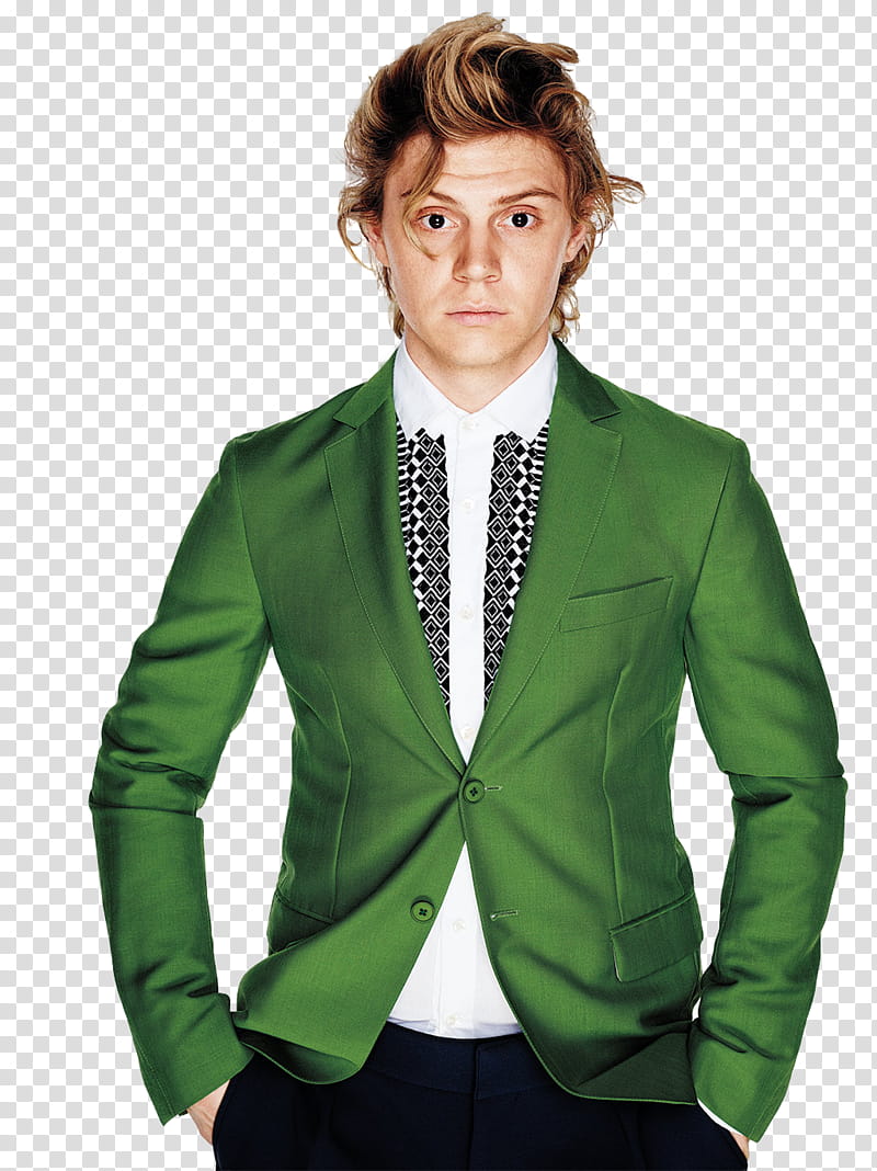 Evan Peters, man wearing green suit jacket transparent background PNG clipart