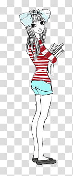 de, standing woman in red and white striped long-sleeved shirt illustration transparent background PNG clipart