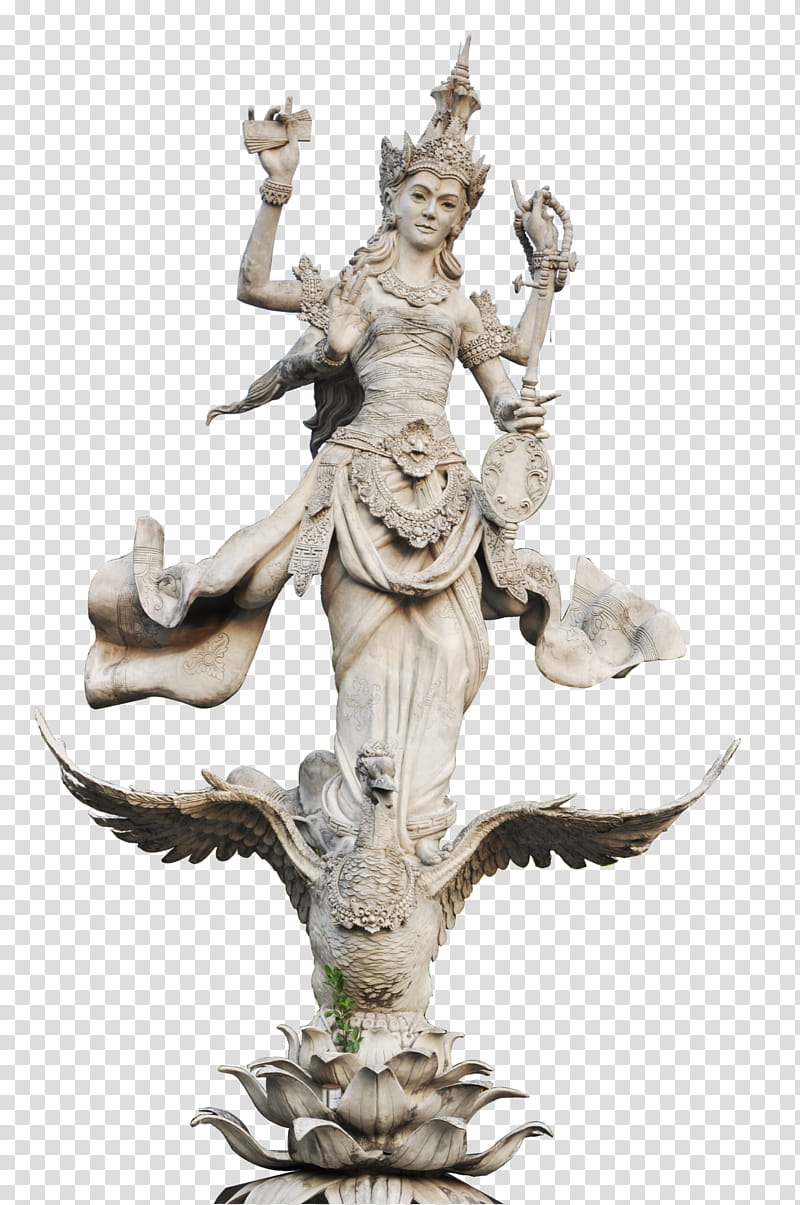 patung saraswati, female Hindu deity statue transparent background PNG clipart