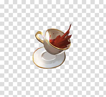 , white-and-gold ceramic cup and saucer with red leaf transparent background PNG clipart