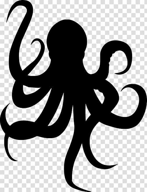 Octopus, Silhouette, Drawing, Tentacle, Giant Pacific Octopus, Blackandwhite transparent background PNG clipart