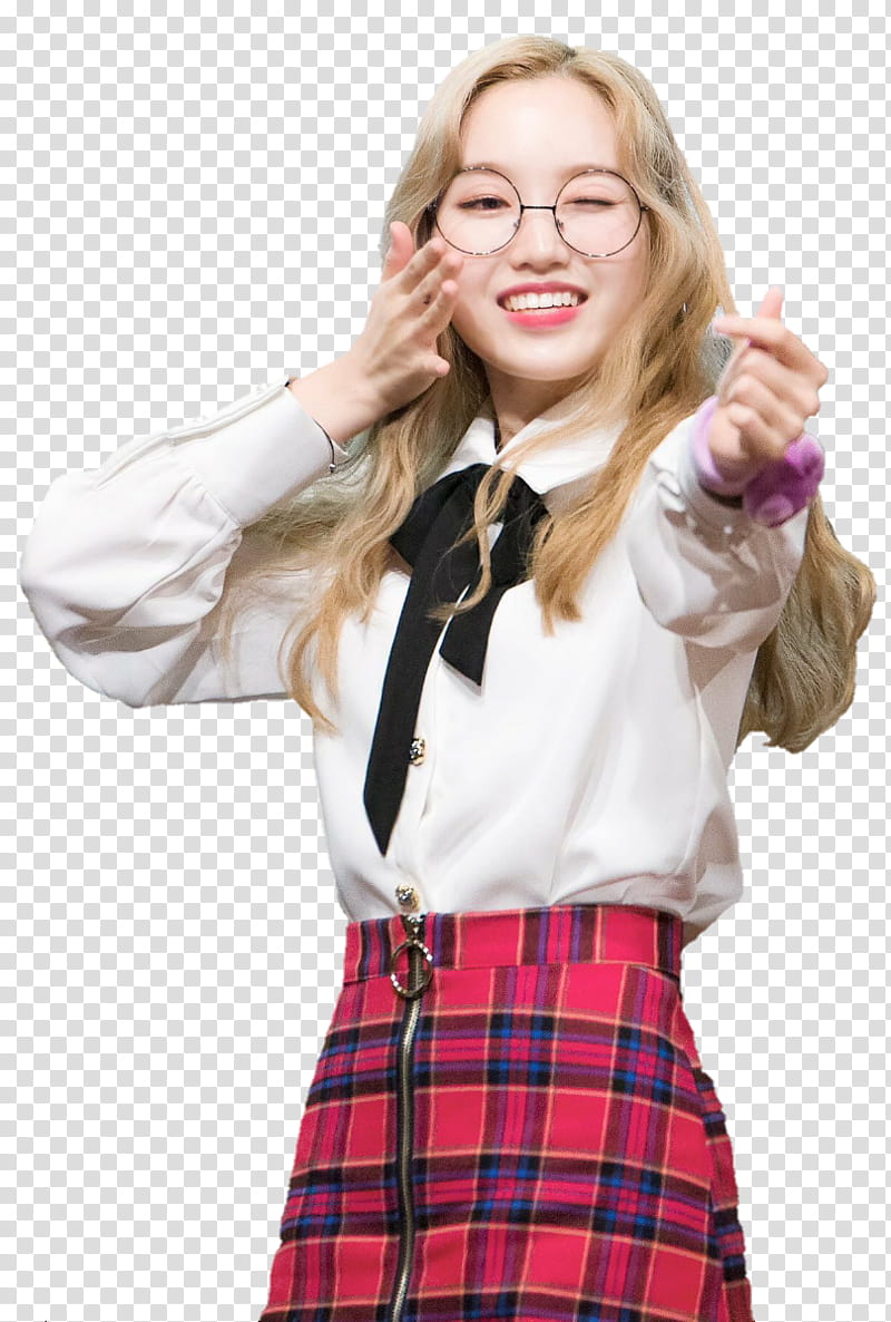 LOONA GOWON, female artist wearing white top and red skirt transparent background PNG clipart