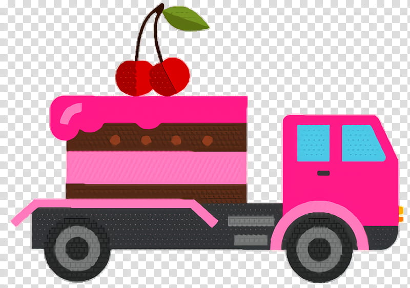 Pink Birthday Cake, Delivery, Food Delivery, Transport, Vehicle, Cartoon, Truck, Magenta transparent background PNG clipart