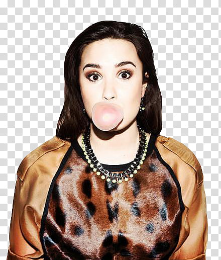 Demi Lovato, woman blowing bubblegum illustration transparent background PNG clipart