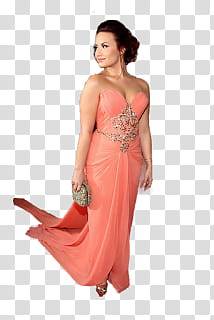 Demi camyVato, woman in orange sweetheart neckline dress transparent background PNG clipart