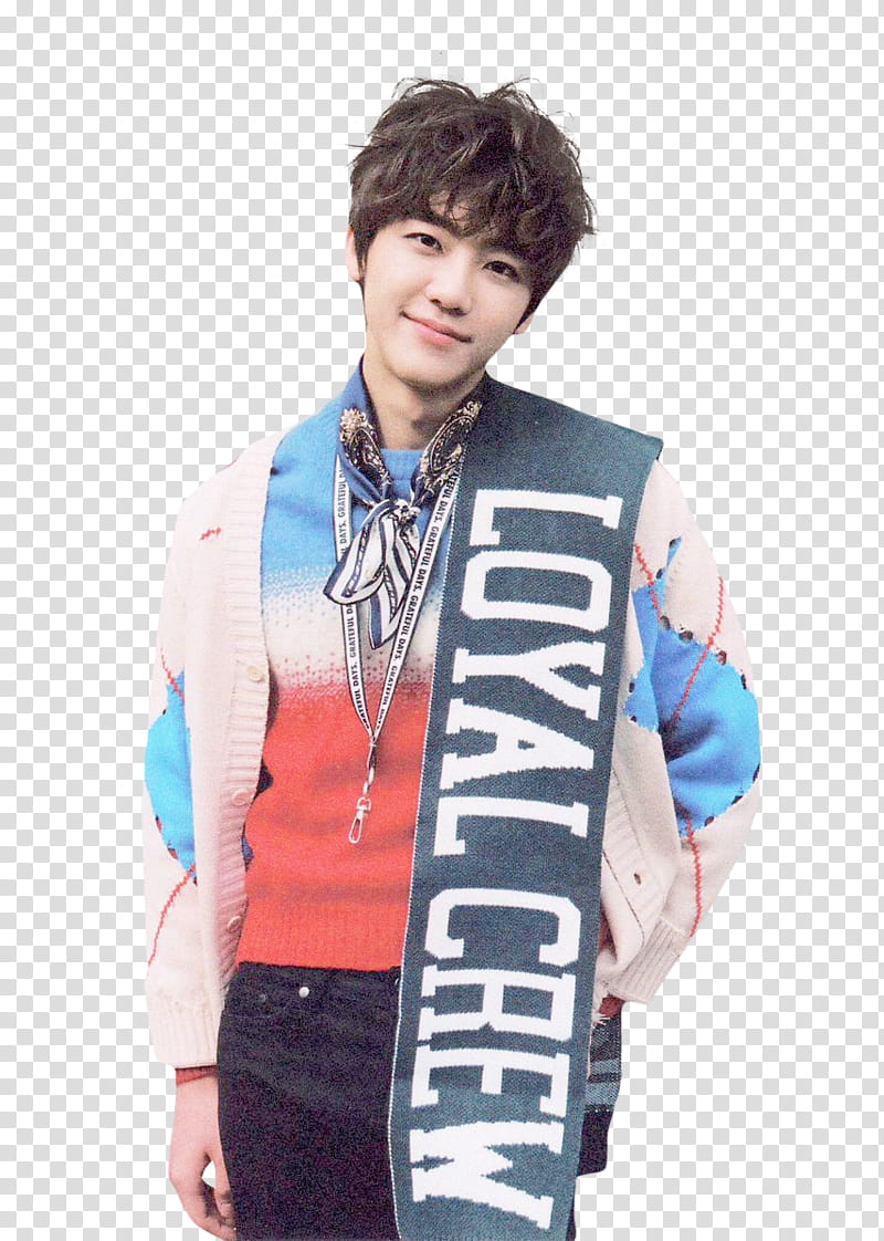 JAEMIN NCT DREAM SEASON GREETING , standing man wearing blue Loyal Crew printed scarf transparent background PNG clipart