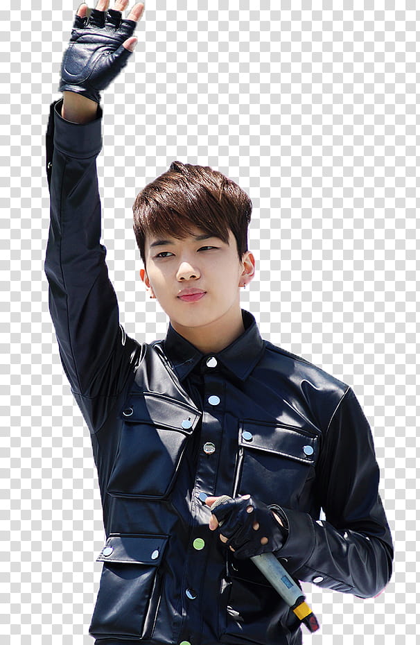 YoungJae BAP , man wearing black button-up jacket holding microphone transparent background PNG clipart