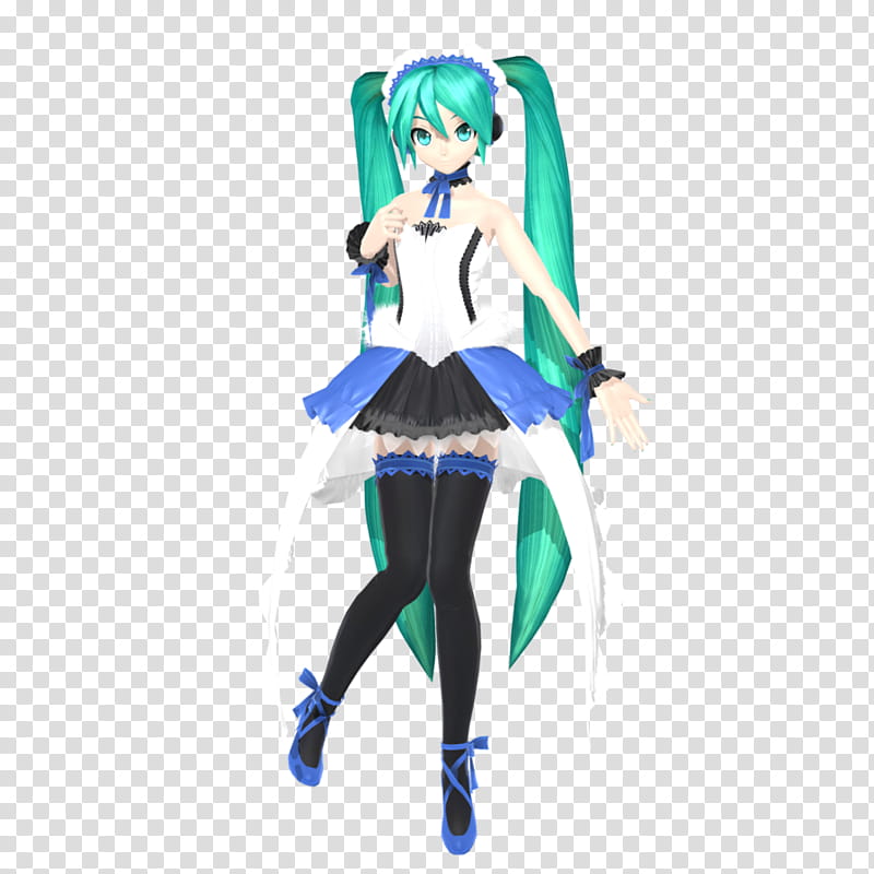 [] DT Ext Type Miku + Video, woman in white and blue mini dress transparent background PNG clipart