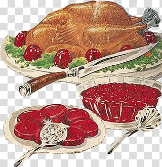 Vintage s, roasted turkey on plate drawing transparent background PNG clipart