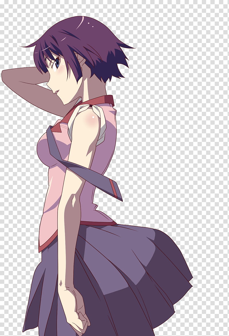 Senjougahara No shadow, standing girl wearing pink uniform top and gray skirt illustration transparent background PNG clipart