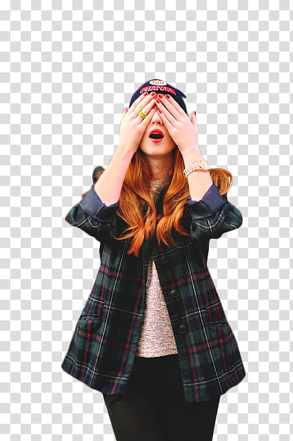 Model, woman covering her eyes transparent background PNG clipart