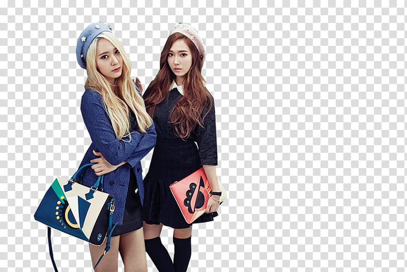 SNSD Jessica F x Krystal Lapalette, woman wearing black and white -way bag transparent background PNG clipart