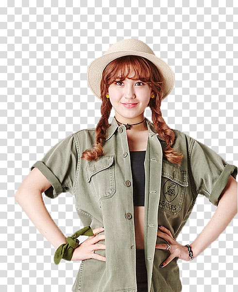 SOMI, woman wearing gray button-up shirt and white hat transparent background PNG clipart