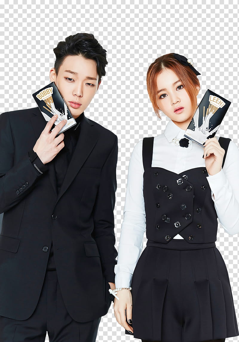 Bob, Lee Soo Hyun and Bobby holding small box while standing transparent background PNG clipart