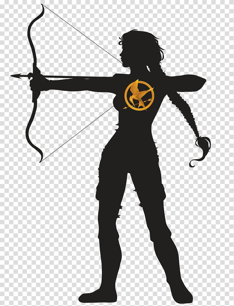 THG, The Mockingjay, silhouette of woman holding bow and arrow transparent background PNG clipart