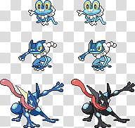 Froakie, Frogadier, Greninja Sprites, character evolution illustration transparent background PNG clipart