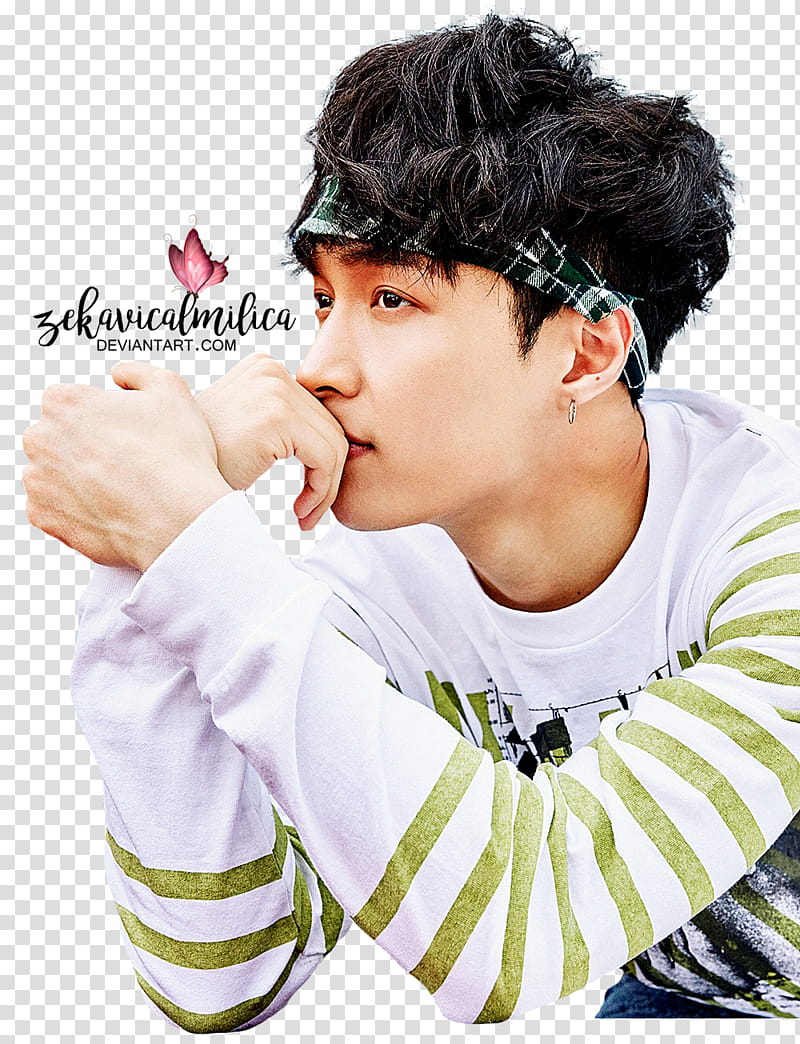 EXO Lay Lucky One, man in white and green striped long-sleeved shirt transparent background PNG clipart