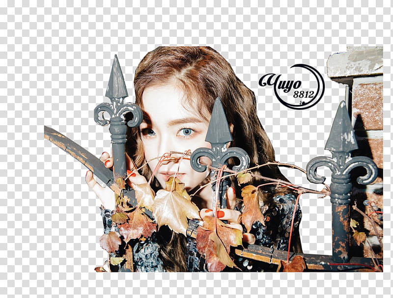 RED VELVET RBB, woman standing in front black steel fence transparent background PNG clipart